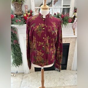 Liz Claiborne Berry Floral Corduroy Jacket with Gold Accents